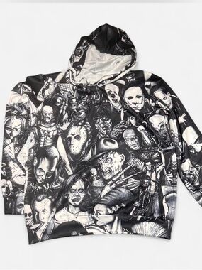 Black & White Horror Characters Graphic Hoodie